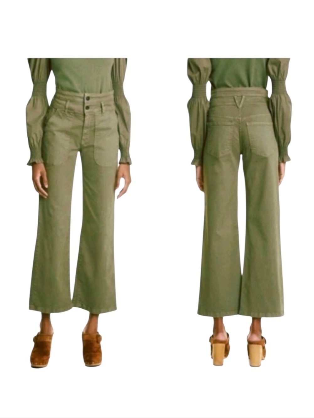 Veronica Beard Jeans Hilde Wide Ankle Pants Clover Green Women's 30